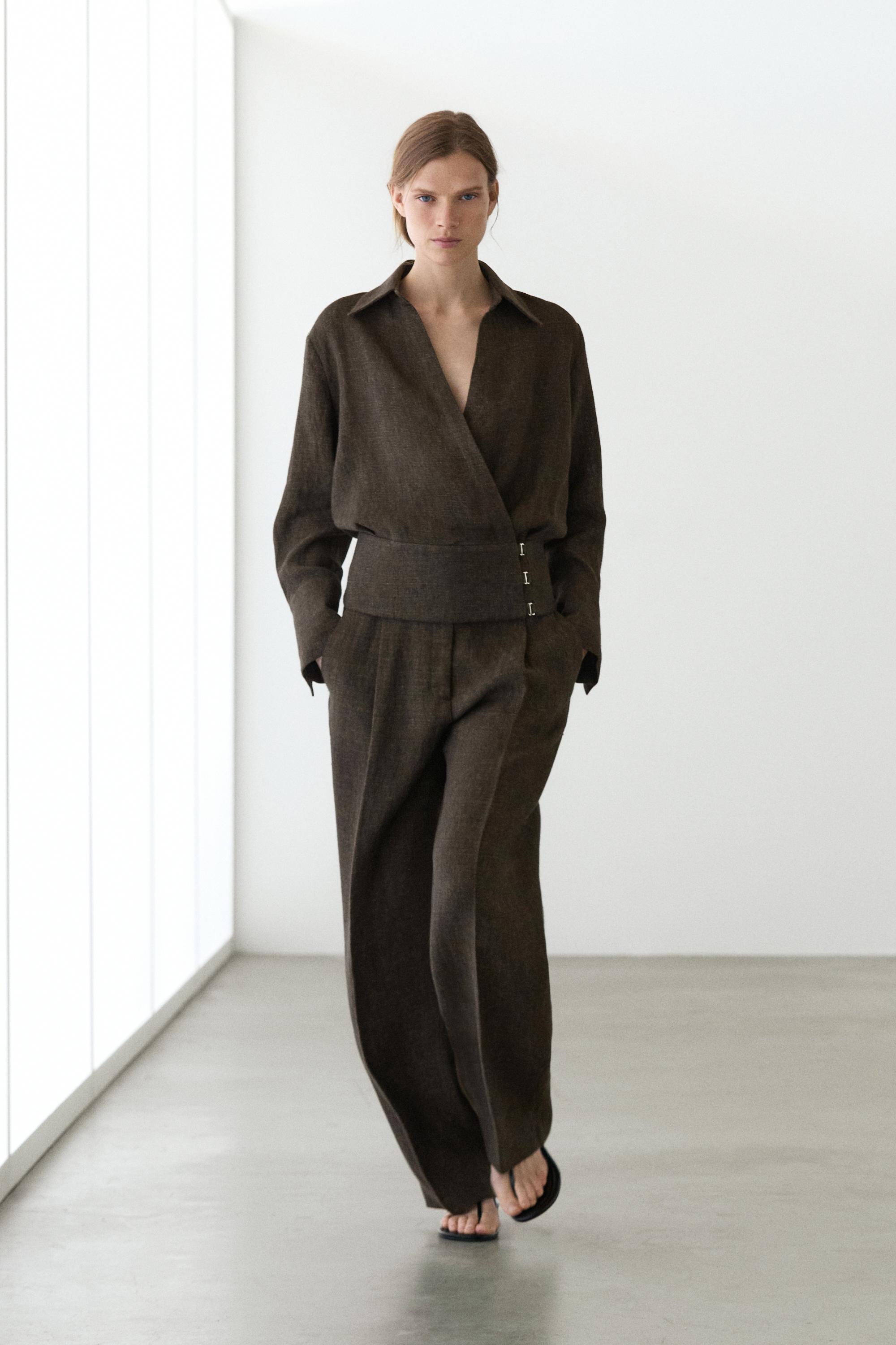 Total look melange linen darted trousers